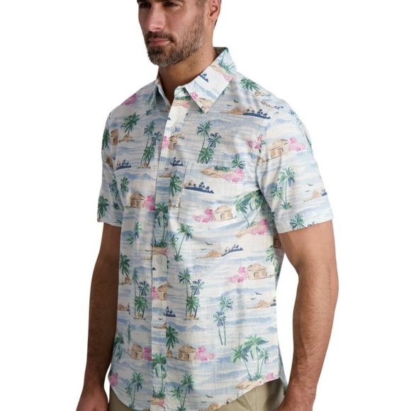 NWT Chaps Men's Short Sleeve Chambray Button Down Shirt Tropical Hawaiian Sz XL - Picture 11 of 11